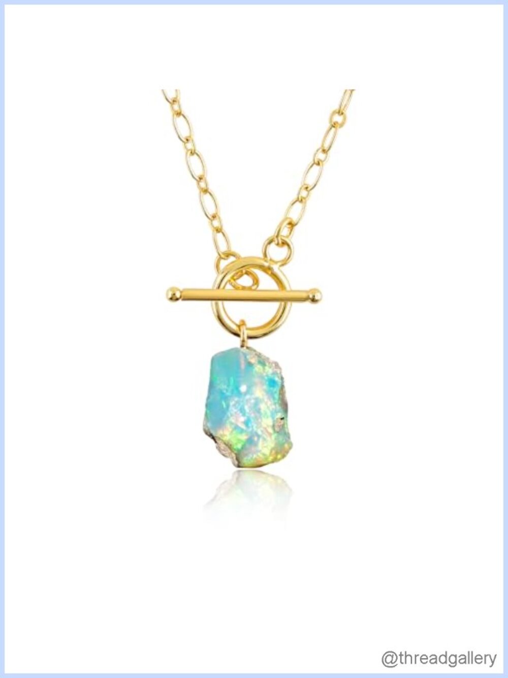 Raw Ethiopian Opal Pendant Necklace 18K Gold Plated 18 In Toggle Lock